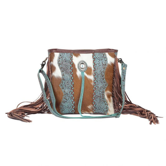 Myra Bag: S-4395 "DENDRITE LEATHER & HAIRON SHOULDER BAG"