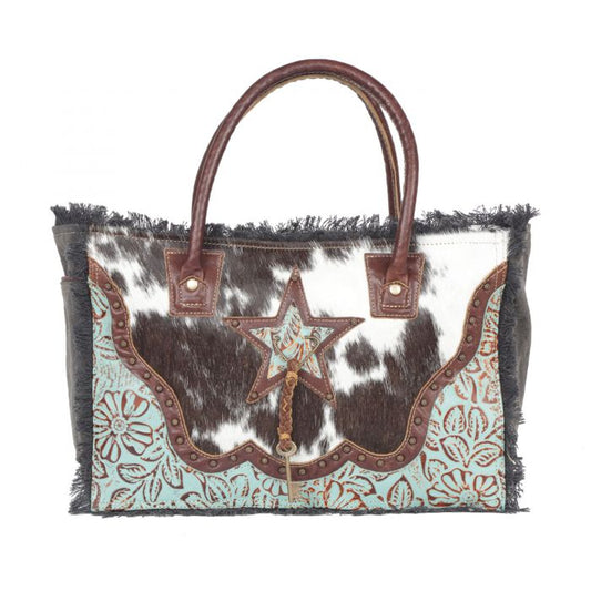 Myra Bag: S-4399 "ARTICULATE CANVAS AND HAIRON HANDBAG"